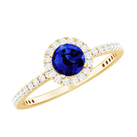 Certified 0.6 Carat Lab Grown Blue Sapphire Engagement Ring with Diamond Halo