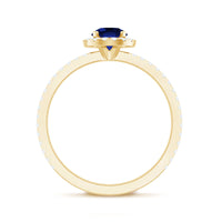 Certified 0.6 Carat Lab Grown Blue Sapphire Engagement Ring with Diamond Halo