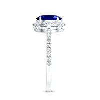 Certified 1.5 Carat Oval Lab Grown Blue Sapphire  Engagement Ring with Diamond Halo