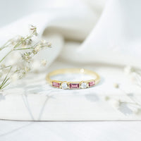 Pink Tourmaline and Diamond Stackable Ring in Bezel Setting