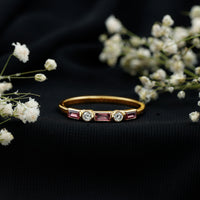 Pink Tourmaline and Diamond Stackable Ring in Bezel Setting