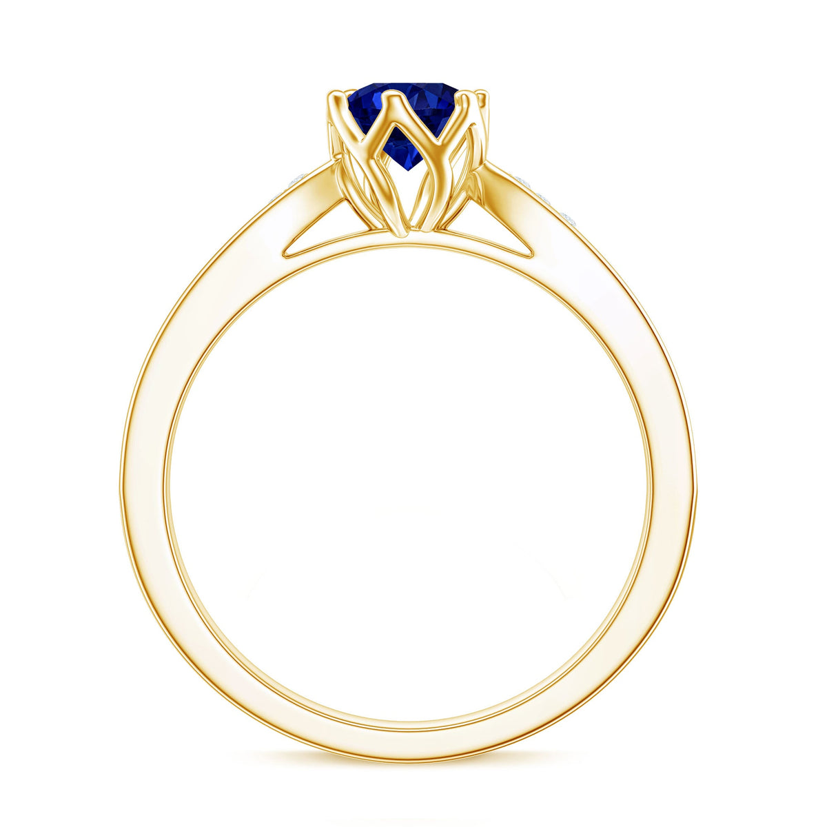 Certified lab-created blue sapphire engagement ring with diamond side stones, featuring a minimalist design from Rosec Jewels.
