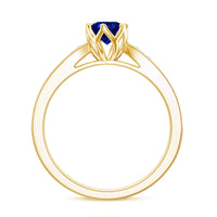 Certified lab-created blue sapphire engagement ring with diamond side stones, featuring a minimalist design from Rosec Jewels.