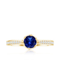 Certified lab-created blue sapphire engagement ring by Rosec Jewels with diamond side stones and a minimalist design.