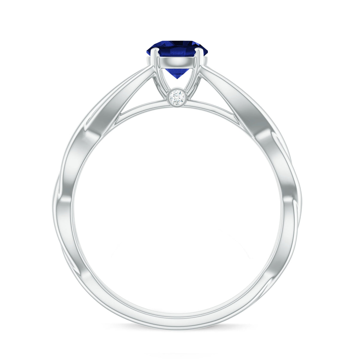 Certified 0.6 carat lab-grown blue sapphire promise ring with a hidden diamond, featuring a Rosec Jewels ring design.