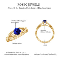 Lab grown blue sapphire promise ring with a surprise diamond, crafted by Rosec Jewels, showcasing a 0.6 carat gemstone and detailed band.