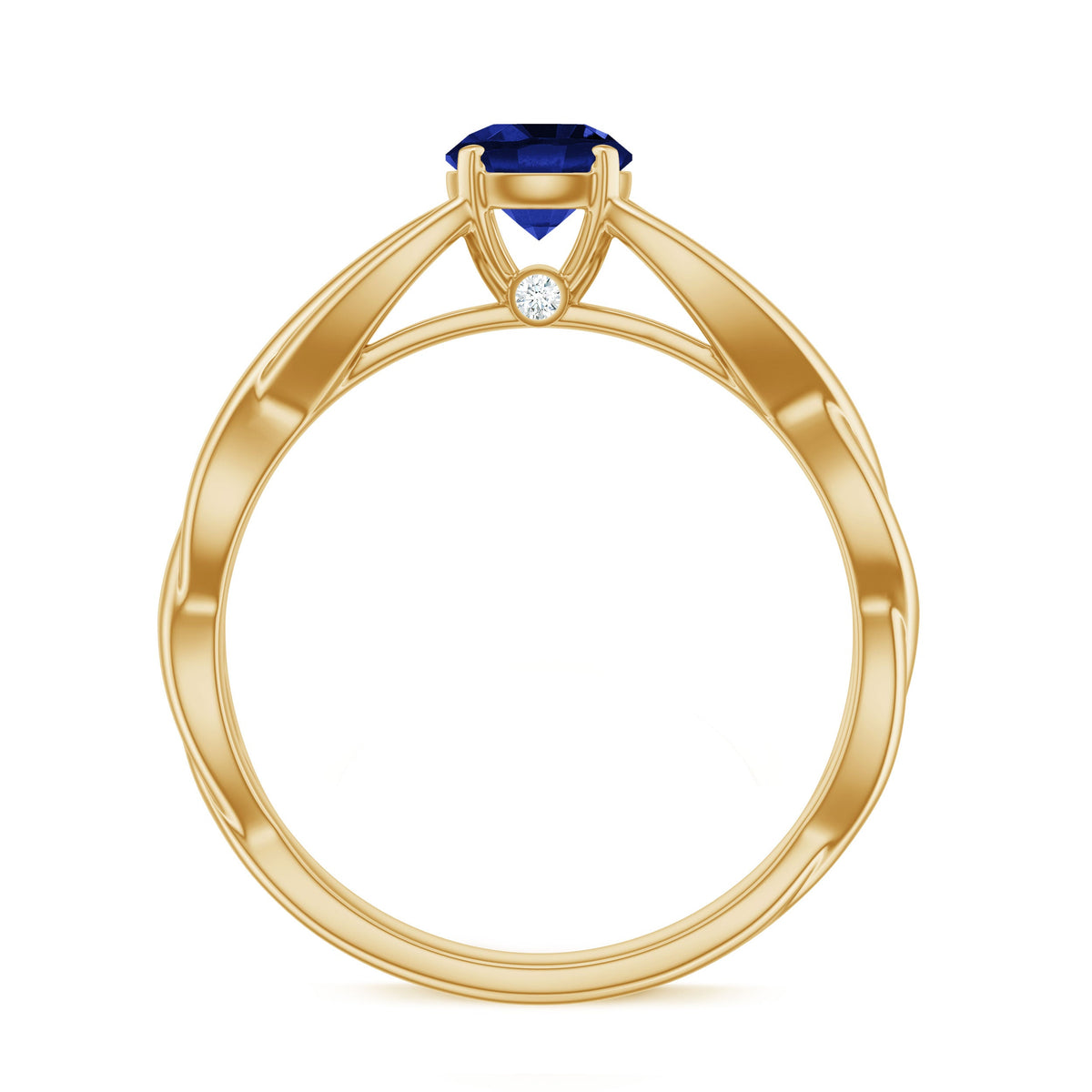 Rosec Jewels lab-grown blue sapphire promise ring with 0.6 carat gemstone and a hidden diamond accent, elegant jewelry piece.