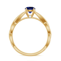 Rosec Jewels lab-grown blue sapphire promise ring with 0.6 carat gemstone and a hidden diamond accent, elegant jewelry piece.