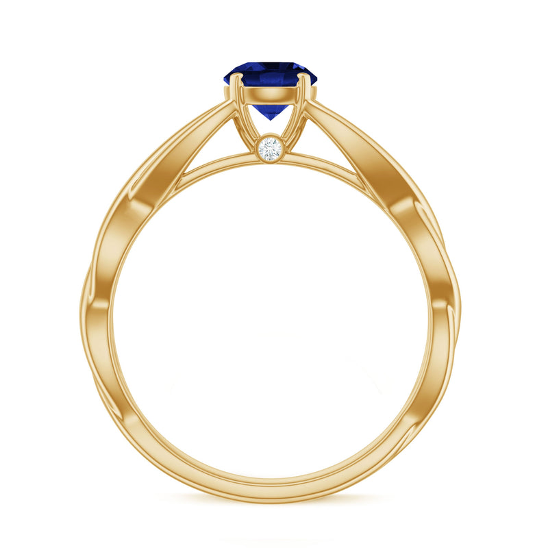 Rosec Jewels lab-grown blue sapphire promise ring with 0.6 carat gemstone and a hidden diamond accent, elegant jewelry piece.