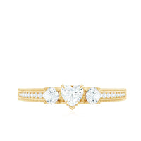Natural Diamond Three Stone Ring with Beaded Details