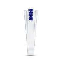 Certified Moissanite and Lab Created Blue Sapphire Anniversary Band