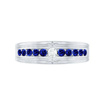 Certified Moissanite and Lab Created Blue Sapphire Anniversary Band