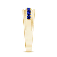 Certified Moissanite and Lab Created Blue Sapphire Anniversary Band
