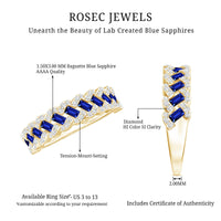 Rosec Jewels blue sapphire and diamond half eternity band ring featuring lab-grown blue sapphires and elegant design.