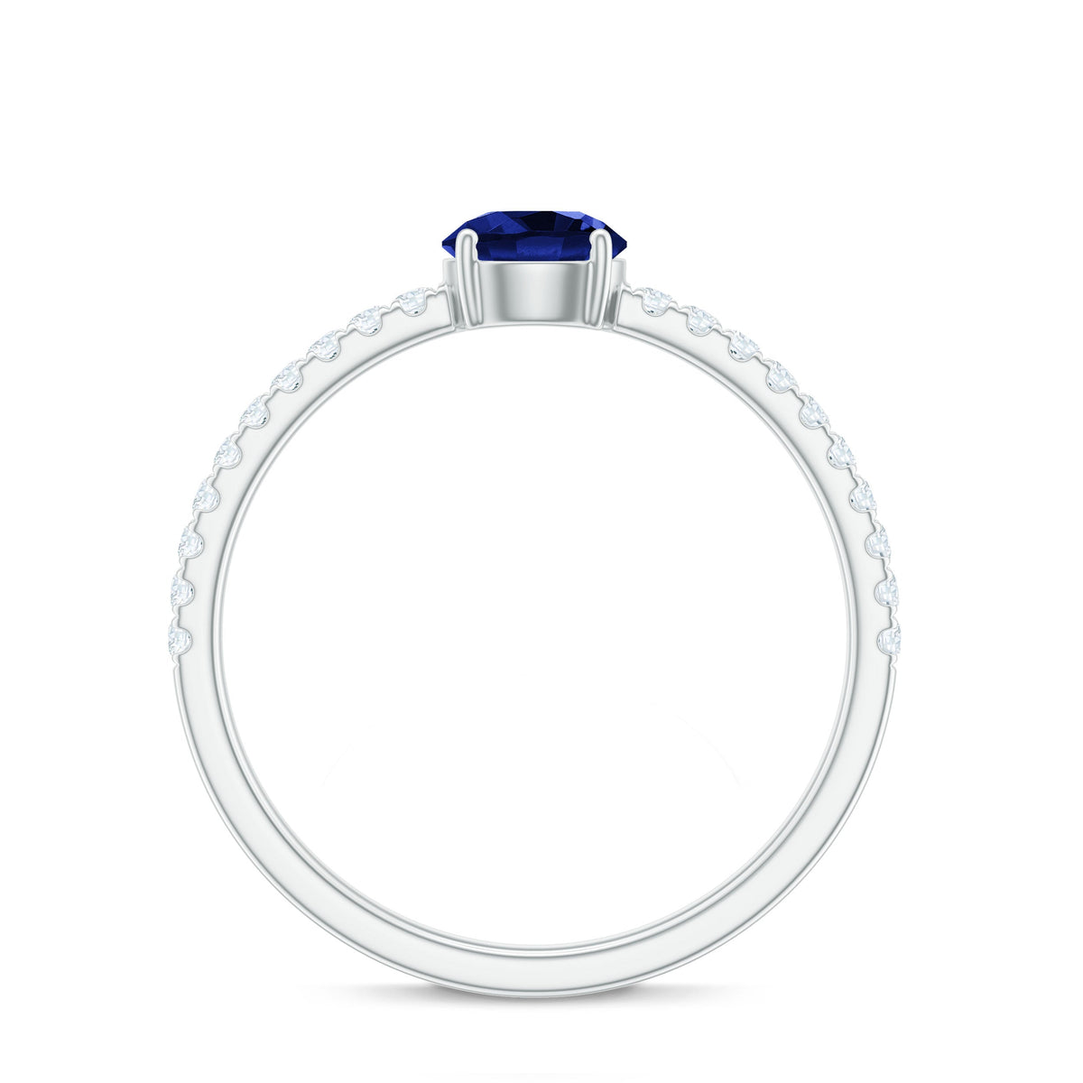 Rosec Jewels 5mm lab-created blue sapphire promise ring with diamond side stones, featuring a polished silver band.