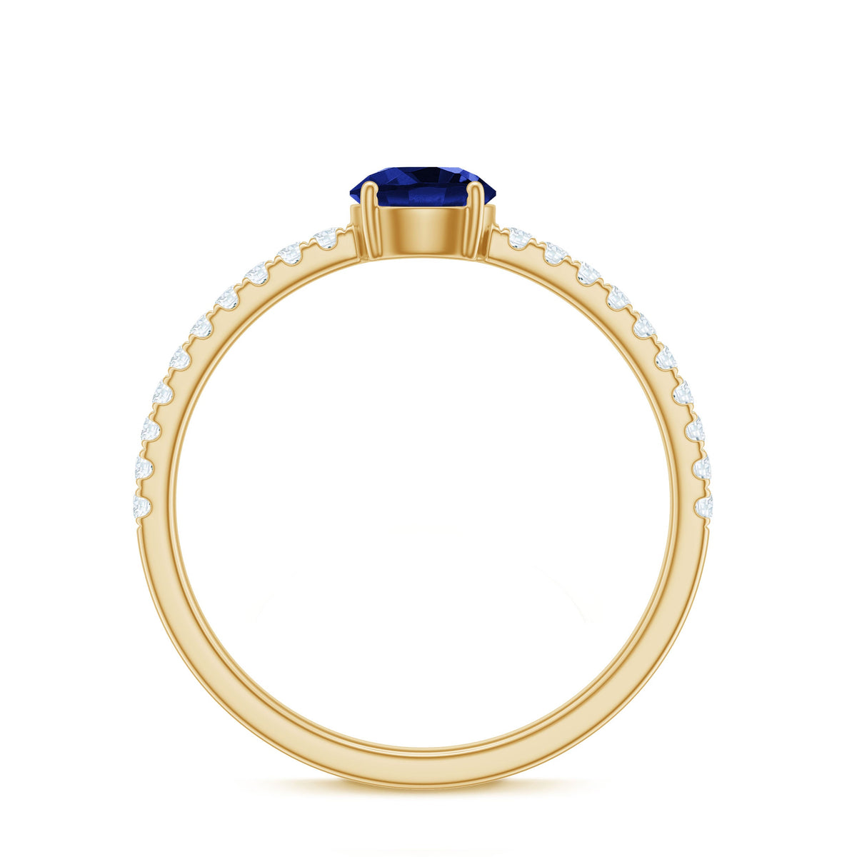 Rosec Jewels 5mm lab-created blue sapphire promise ring with diamond side stones, showcasing the elegant ring design.