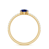 Rosec Jewels 5mm lab-created blue sapphire promise ring with diamond side stones, showcasing the elegant ring design.
