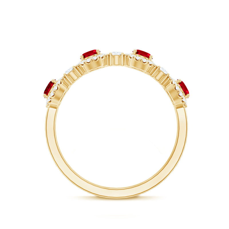 Lab created ruby and diamond wedding band ring from Rosec Jewels, featuring vibrant red rubies and sparkling diamonds.