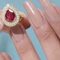 2.9 Carat Lab Created Ruby Teardrop Engagement Ring with Diamond Halo