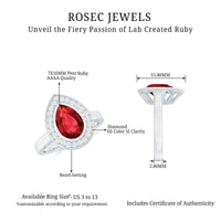 2.9 Carat Lab Created Ruby Teardrop Engagement Ring with Diamond Halo