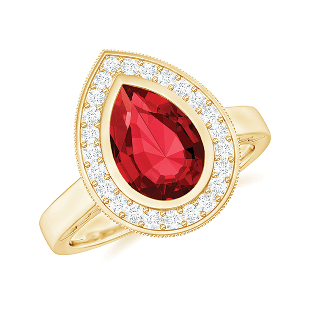 2.9 Carat Lab Created Ruby Teardrop Engagement Ring with Diamond Halo