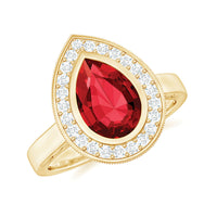 2.9 Carat Lab Created Ruby Teardrop Engagement Ring with Diamond Halo