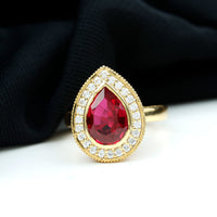 2.9 Carat Lab Created Ruby Teardrop Engagement Ring with Diamond Halo
