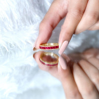 Channel Set Lab Grown Ruby Princess Cut Eternity Band with Milgrain