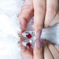 Vintage Style Created Ruby Celtic Knot Band Ring with Surprise Diamond