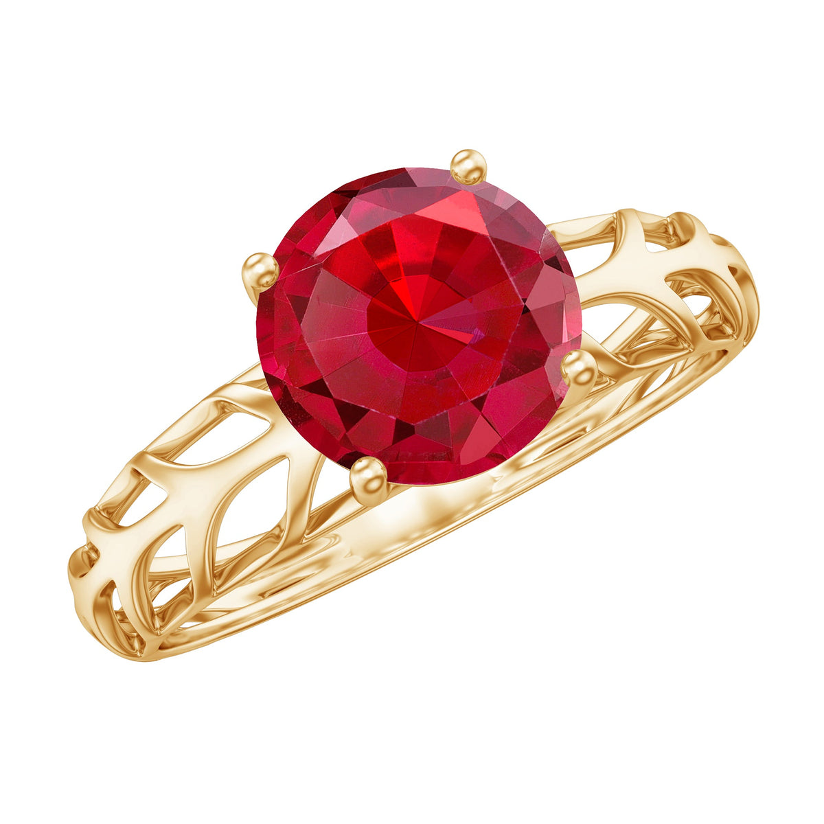2.3 Carat Lab Created Ruby Solitaire Engagement Ring with Filigree Design