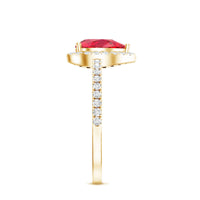 Created Ruby Halo Engagement Ring With Diamond Accent