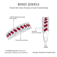 Baguette Created Ruby Braided Eternity Band Ring with Diamond