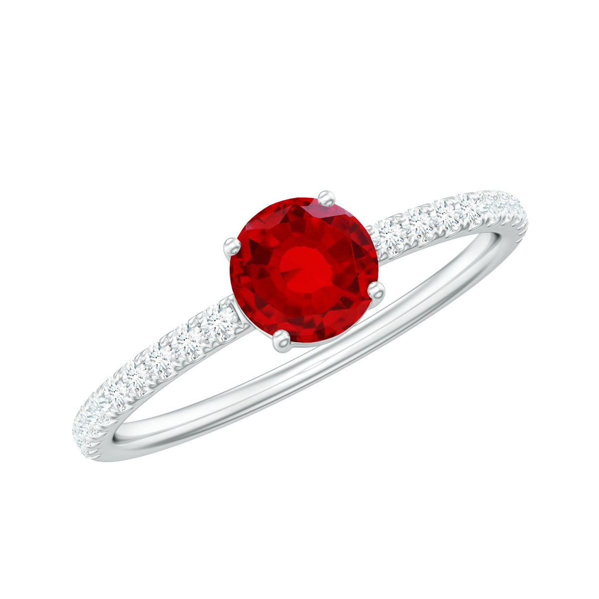 Round Lab Created Ruby Solitaire Promise Ring with Diamond