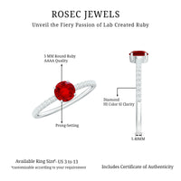 Round Lab Created Ruby Solitaire Promise Ring with Diamond