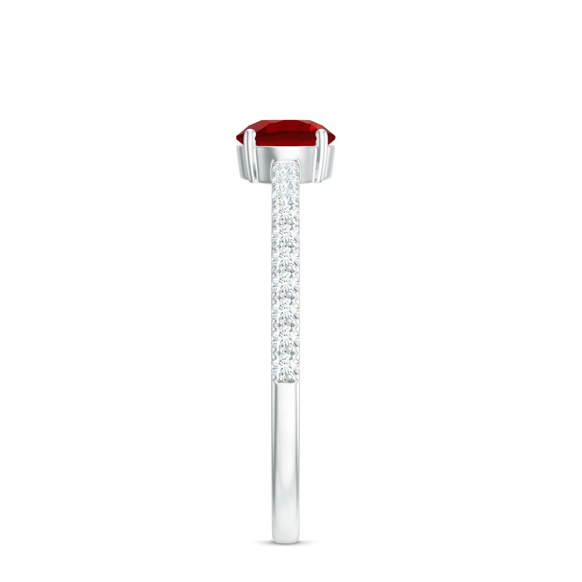 Round Lab Created Ruby Solitaire Promise Ring with Diamond