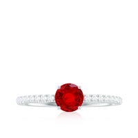 Round Lab Created Ruby Solitaire Promise Ring with Diamond