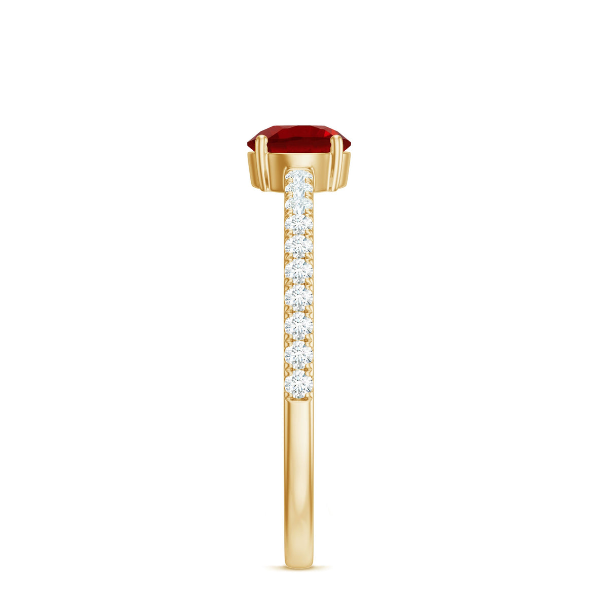 Round Lab Created Ruby Solitaire Promise Ring with Diamond