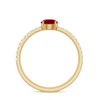 Round Lab Created Ruby Solitaire Promise Ring with Diamond