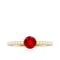 Round Lab Created Ruby Solitaire Promise Ring with Diamond