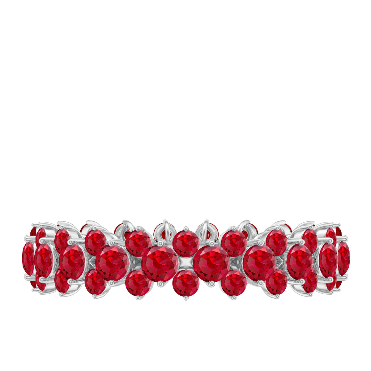 Lab created ruby cluster wedding band for women with sparkling ruby stones, crafted by Rosec Jewels.