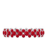 Lab created ruby cluster wedding band for women with sparkling ruby stones, crafted by Rosec Jewels.