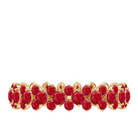 Lab created ruby cluster wedding band for women featuring sparkling rubies and a sleek ring design by Rosec Jewels.
