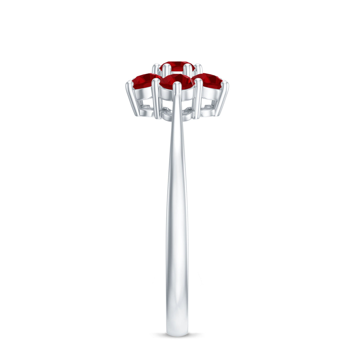 Rosec Jewels lab-created ruby cluster flower ring with round cut rubies, featuring a floral design and sterling silver band.