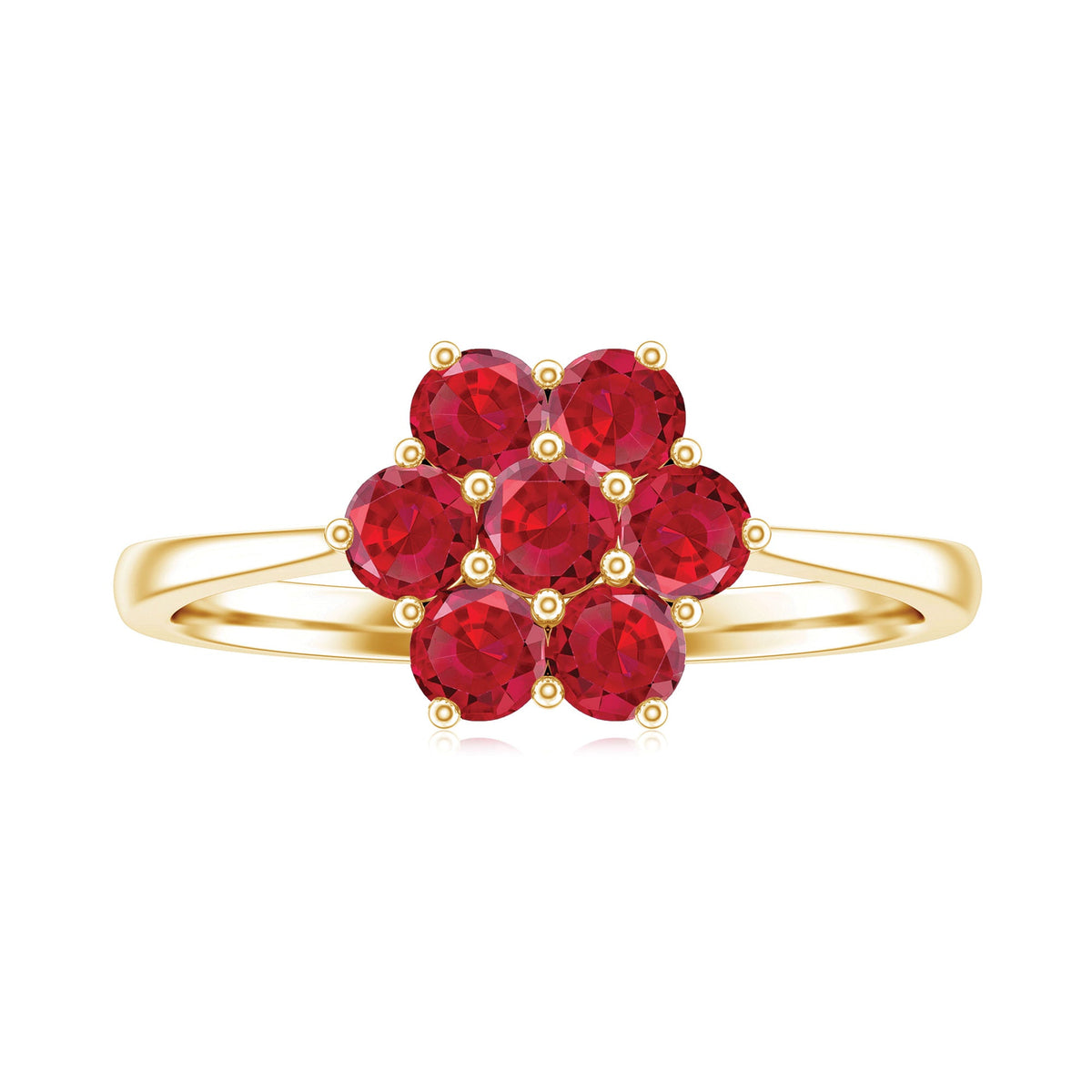 Certified Round Cut Lab Created Ruby Cluster Flower Ring