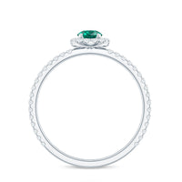 Certified Lab Grown Emerald Engagement Ring with Diamond Halo
