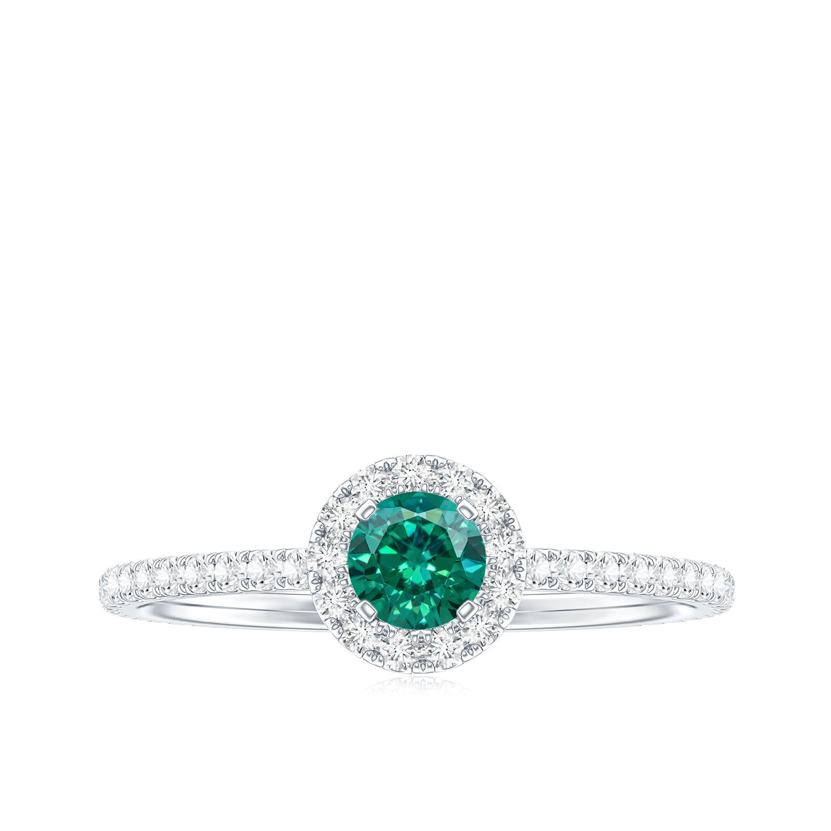 Certified Lab Grown Emerald Engagement Ring with Diamond Halo