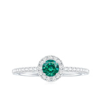 Certified Lab Grown Emerald Engagement Ring with Diamond Halo