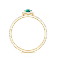 Certified Lab Grown Emerald Engagement Ring with Diamond Halo