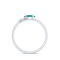 East West Style Oval Lab Grown Emerald Promise Ring with Diamond Trio