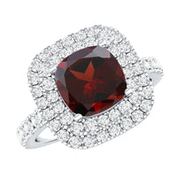 Natural Garnet Double Halo Engagement Ring with Moissanite